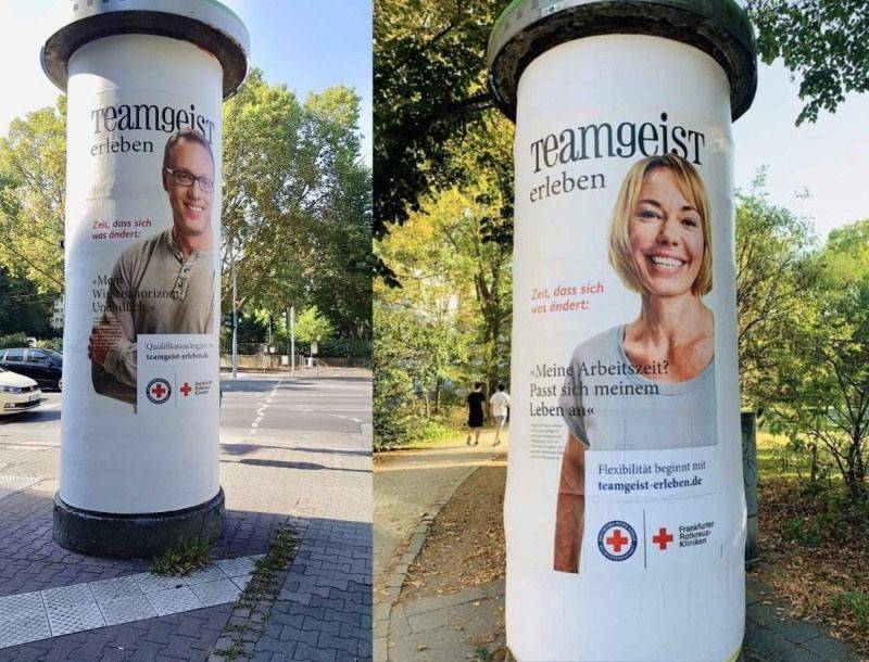 Kampagne Teamgeist erleben der Frankfurter Rotkreuz-Kliniken auf Litfaßsäulen