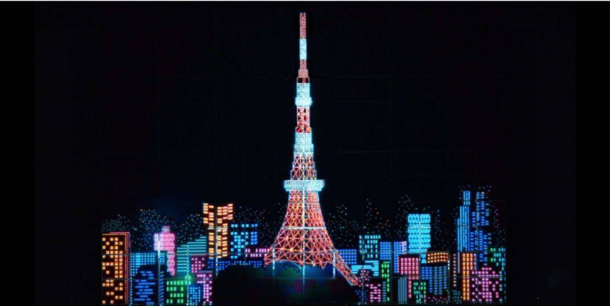 Stifte erstrahlen als Skyline und symbolisieren die Nähe zwischen Paris und der Partnerstadt Tokyo. 