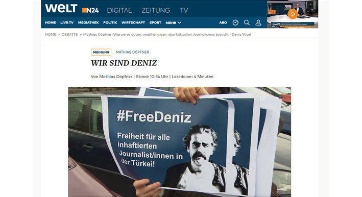 Die "Welt" und Springer-Chef Mathias Döpfner setzen sich für ihren Korrespondenten Deniz Yücel und die Pressefreiheit ein.