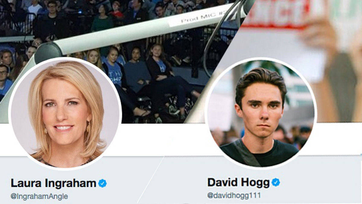 Laura Ingraham, Moderatorin der "Ingraham Angles" bei Fox News, gegen David Hogg, Schüler der Parkland Highschool in Florida, an der am 14. Februar 17 Menschen erschossen wurden.
