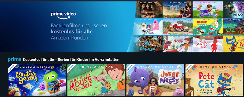 Viele Familieninhalte bietet Amazon Prime Video for free.