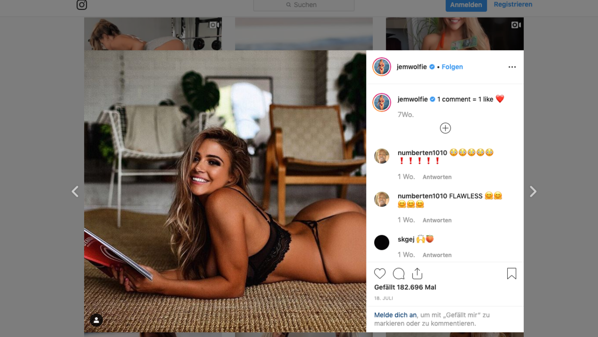 Nachdem Instagram in Australien die Likes testweise abgeschafft hat, behelfen sich Influencer mit anderen Metriken: "1 comment = 1 like", postete die Australierin Jem Wolfie.