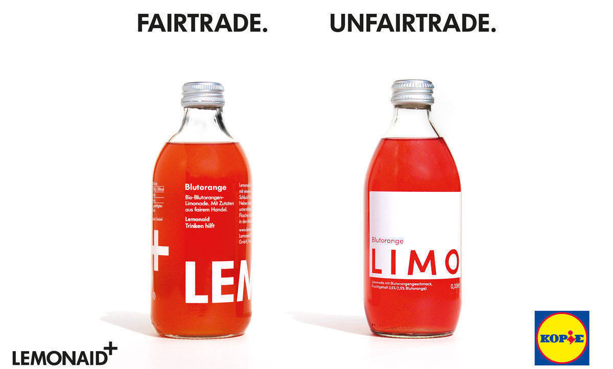 In einer Kampagne von vor einem Jahr griff Lemonaid den Discounter Lidl an. Er warf ihm Trittbrettfahrer-Verhalten vor. Die hauseigene Bio-Limo ähnele Lemonaid, habe aber nicht dieselben, strengen Grundsätze.